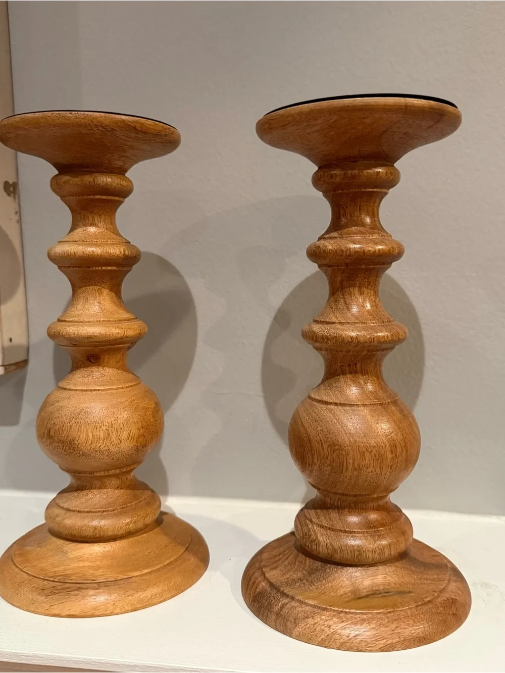 Ashland Wooden Turned Candlestick Pair - Light Brown